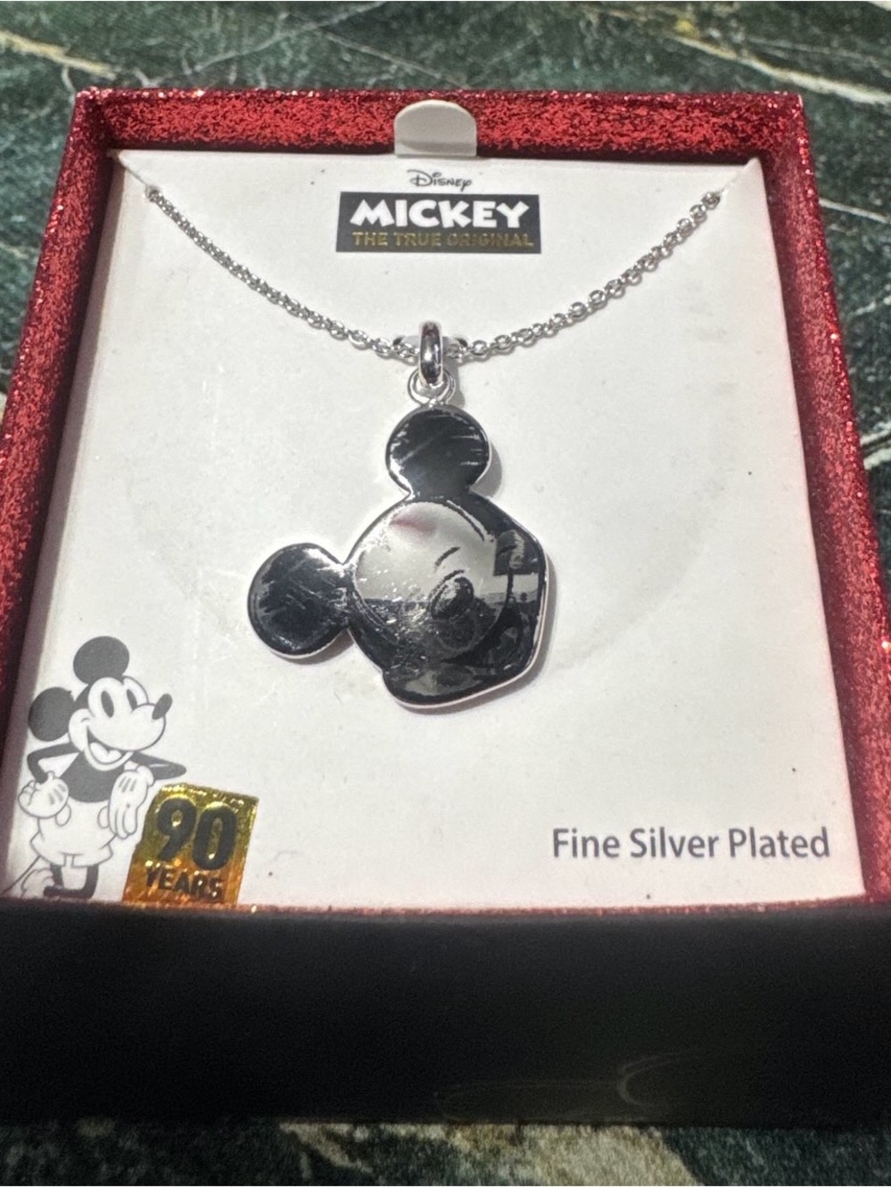 Fine Silver Plated Black Mickey Pendant Necklace nwt
